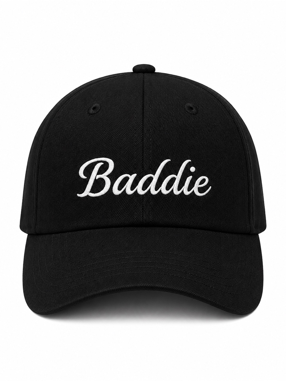 🖤 Baddie Black Baseball Hat White Script Embroidered Adjustable Cap Cute Trendy